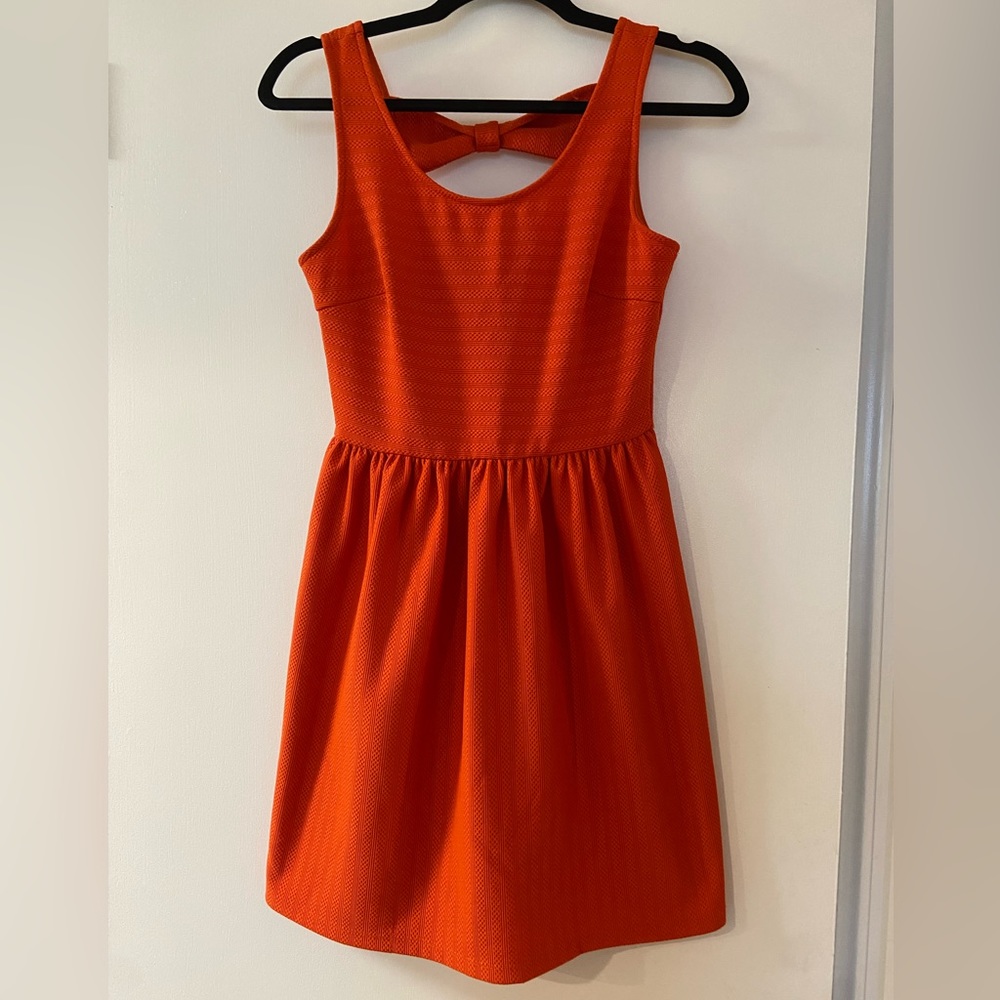 Sleeveless Orange Dress with Back Bows